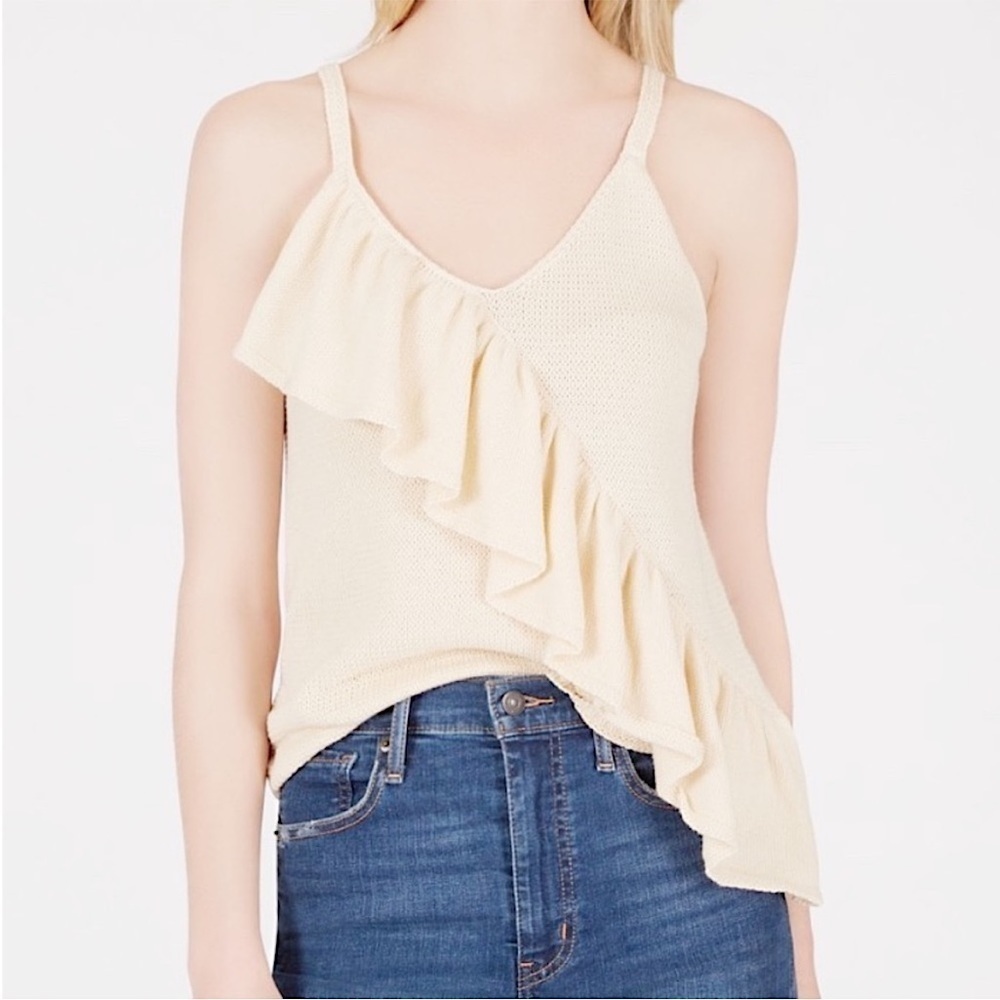NWT 525 America Ruffle Front Knit Tank Top Cream White Women’s Size Medium